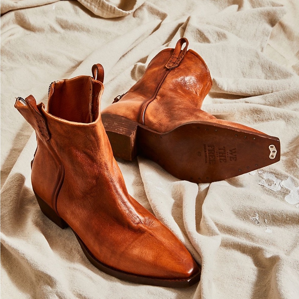 Free People Cognac Leather Ankle Boots